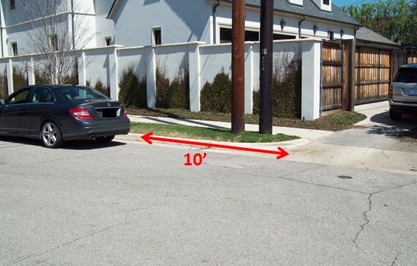  No parking within 10 feet of an alley entrance.