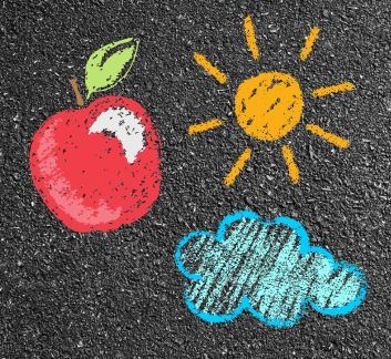 Dark grey background with chalk illustrations.