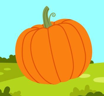 Landscape background with orange pumpkin in foreground.